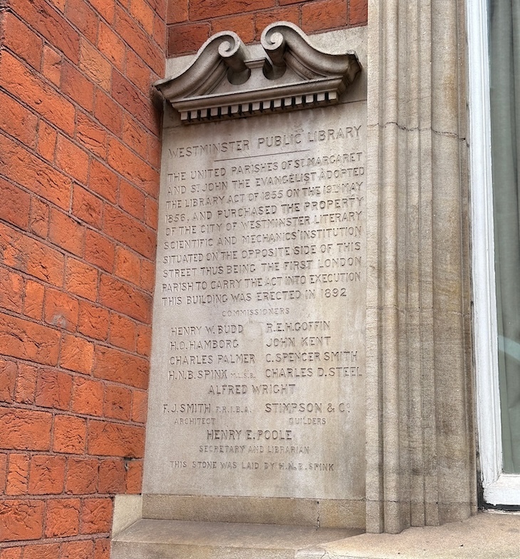 A stone tablet at Westminster Library