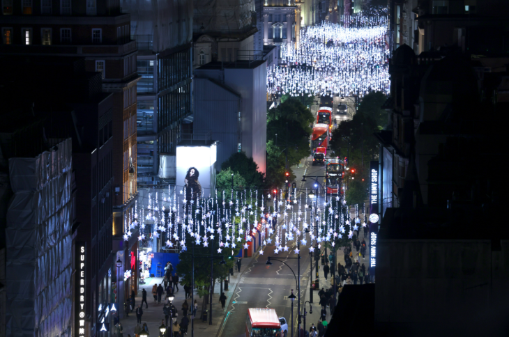 Oxford Street Christmas lights 2025: the star lights, seen from above