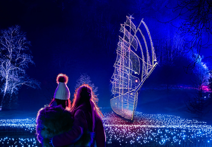 A glowing pirate ship