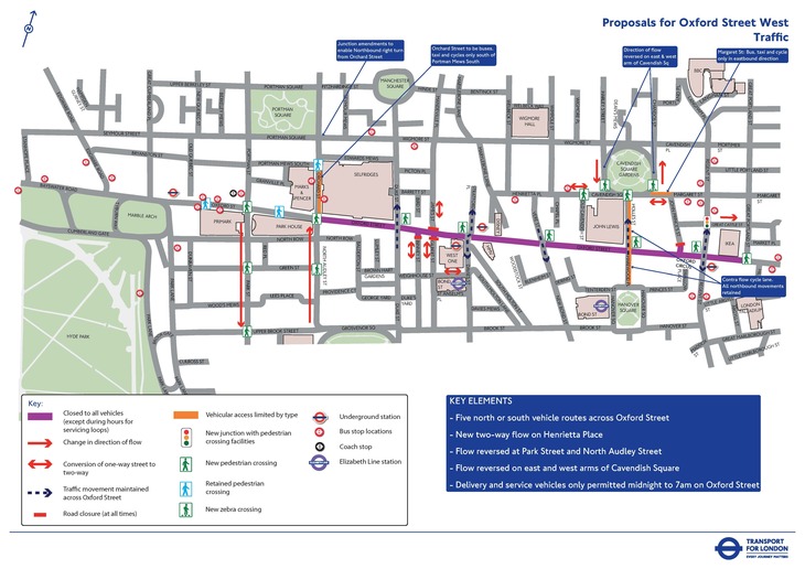 A map of Oxford Street pedestrianised