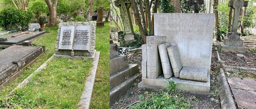 Bookish graves of William Foyle and Jeremy Beadle in highgate cemetery