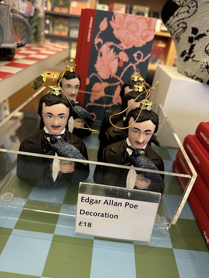 Edgar Allan Poe baubles on sale at the British Library