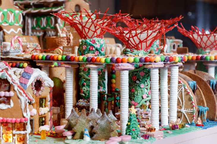 Things to do with kids in London at Christmas 2025: mini buildings made from gingerbread and sweets at Gingerbread City