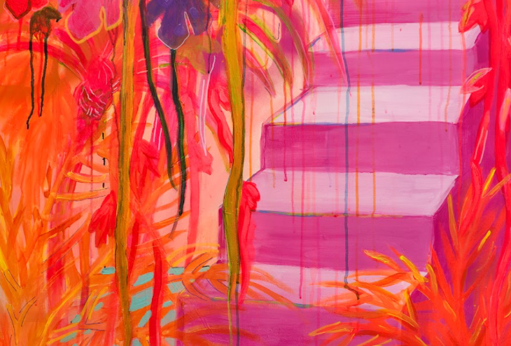 Free events in London: a pink and orange abstract painting of a stjavascript:void(0);aircase