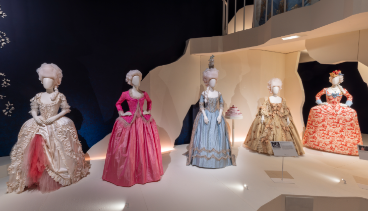 Free London events: five mannequins wearing extravagant dresses at the V&A's Marie Antoinette exhibition