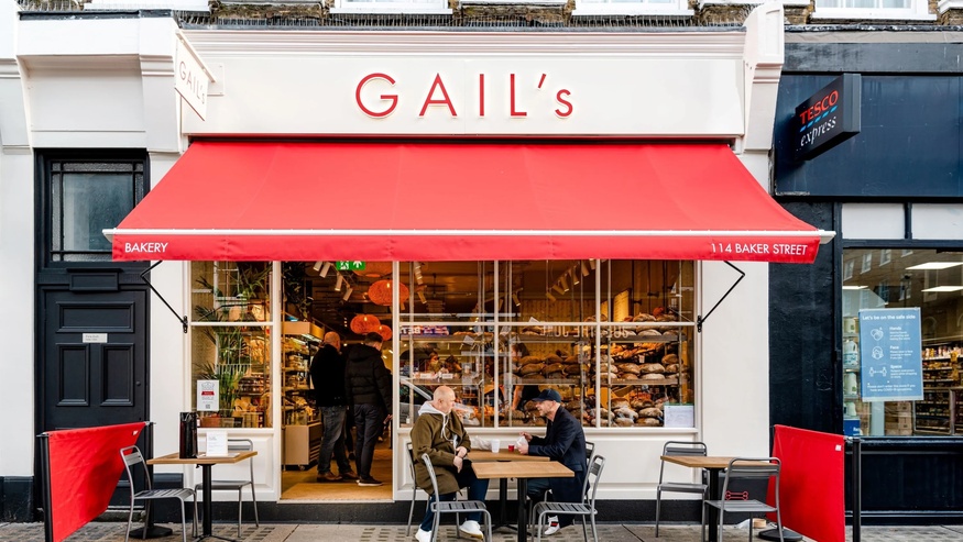A Gail's bakery with a red marquee