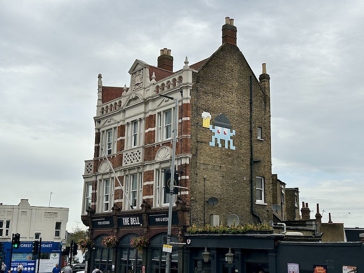 Invader on the side of the Bell in Walthamstow
