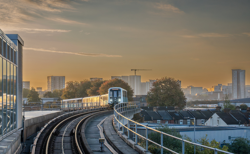 A new dlr train on the tracks