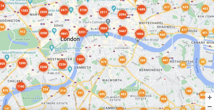 A map showing old photos of london locations