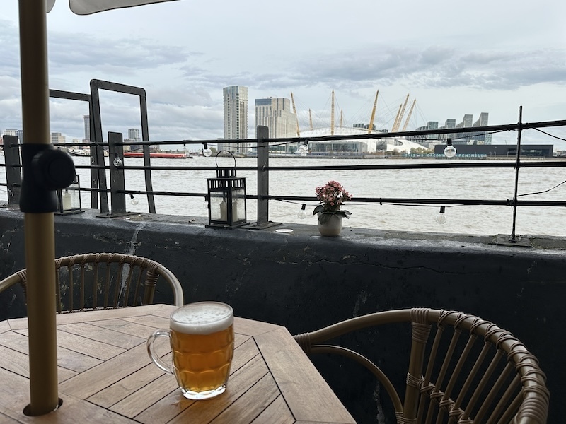 Pint on the terrace of The Gun
