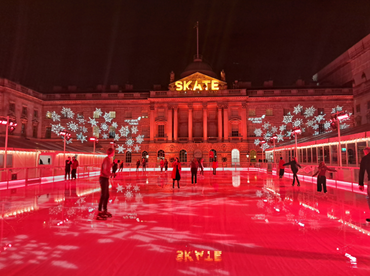 Self-guided Christmas lights walking route London 2025: Somerset House ice rink
