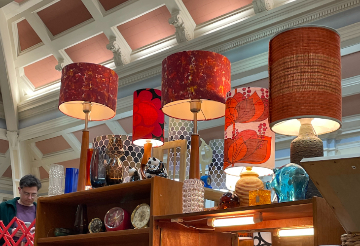 Things to do in London this weekend: various lamps for sale at a vintage fair