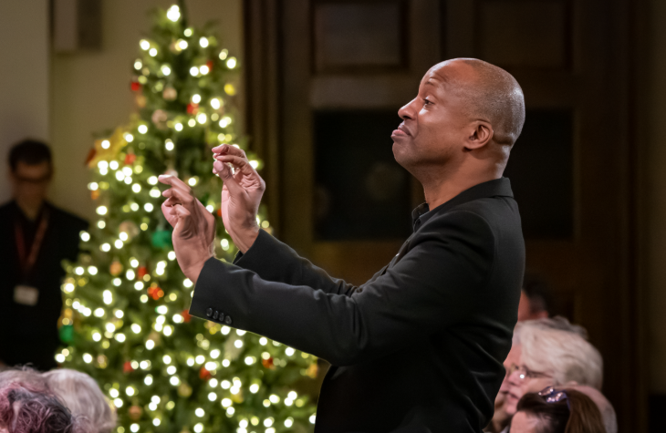 What's on in London today: a conductor in front of a Christmas tree