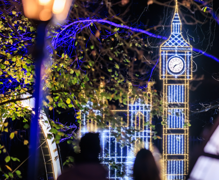 Things to do in London Christmas Eve 2025: people silhouetted in front of an illuminated version of Big Ben