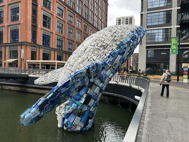 A whale made from recycled plastic