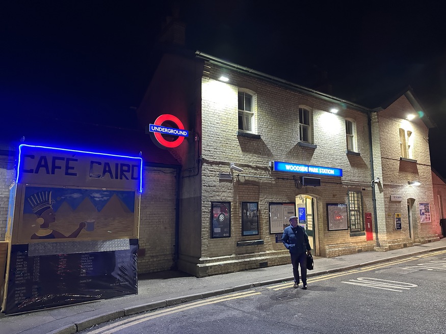 Woodside Park station at night