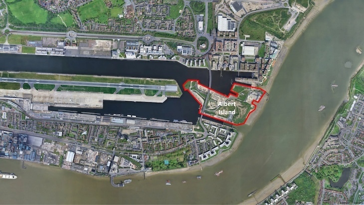 Map of the eastern end of the Royal Docks
