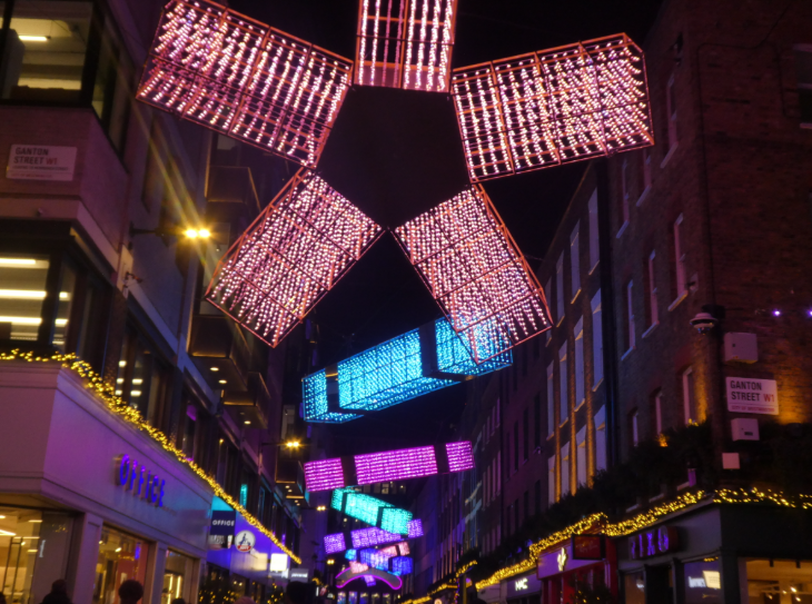 Things to do in London on Boxing day: the Carnaby Christmas lights