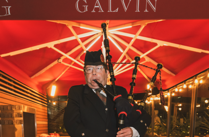 Where to celebrate Burns Night 2026 in London: a bagpiper outside Galvin La Chapelle