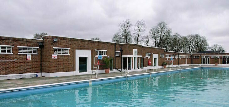 Christmas Day 2025 swimming London: Exterior of Brockwell Lido building