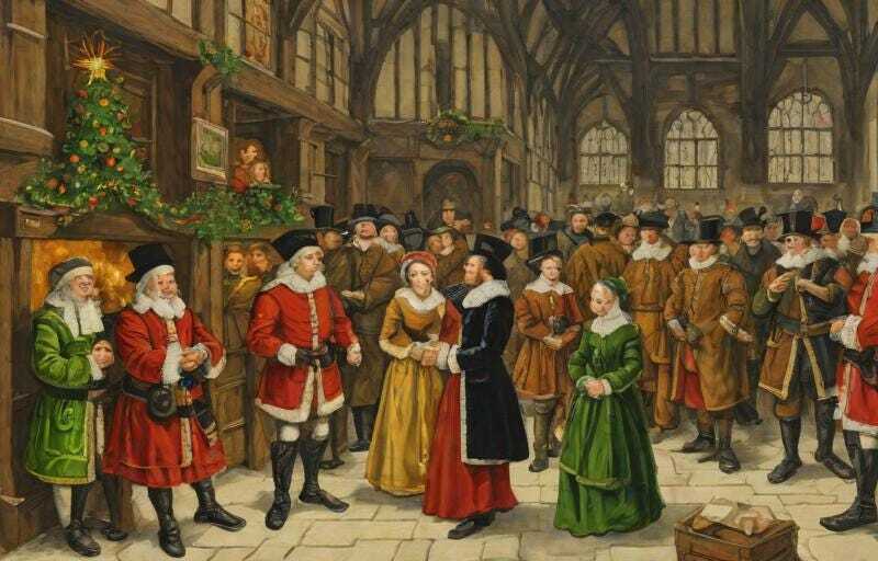 An AI scene showing christmas in tudor london