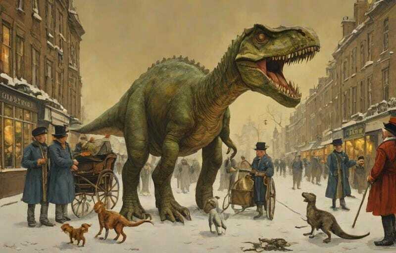 A dinosaur in Victorian London