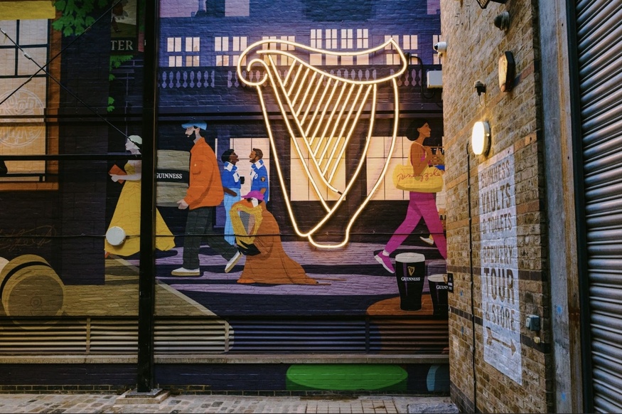 A Guinness mural and harp
