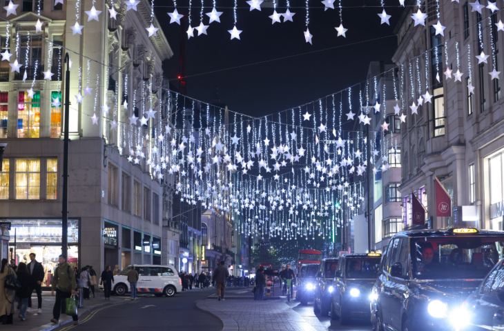 London Christmas lights 2025: stars criss-crossing over Oxford Street