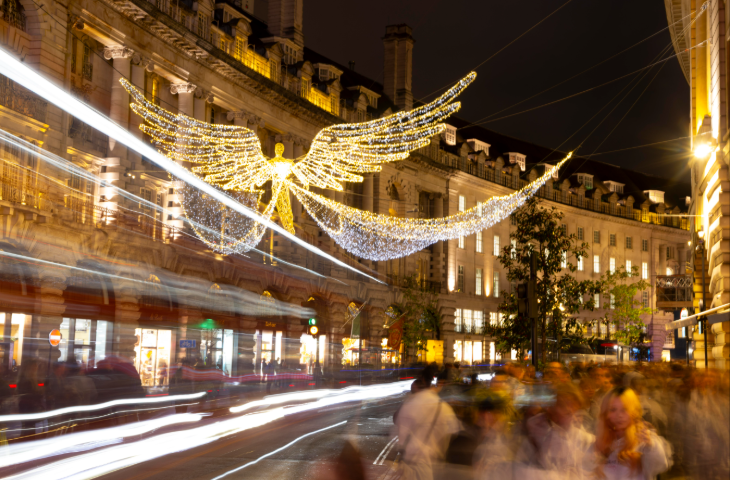 London Christmas lights 2025: a glowing angel over Regent Street