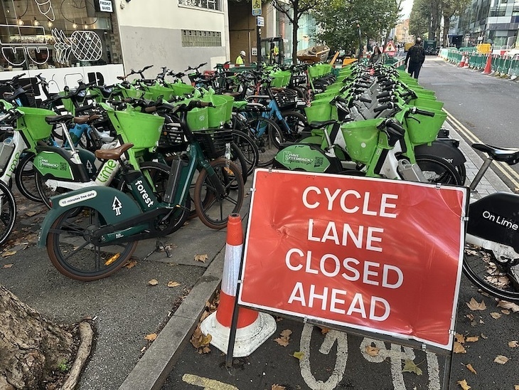 Cycle lane closed Lime bikes