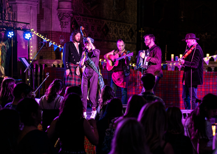 New Year's Day 2026 London: a ceilidh band performing live on stage