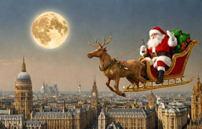 Santa flying over london