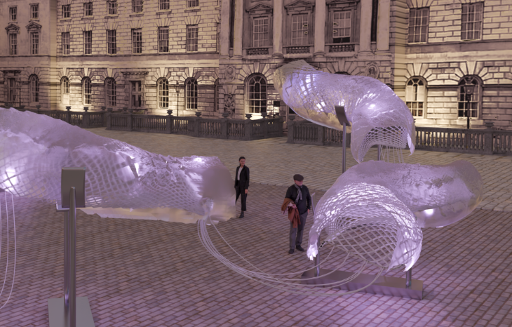 Things to do in London in winter 2026:  a large transparent snake in the courtyard at Somerset House