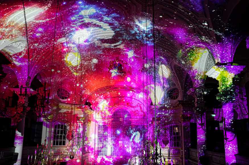 Things to do in London in winter 2026: space-themed projections inside a church