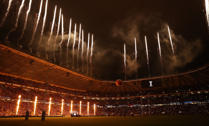Fireworks from the roof of a stadium