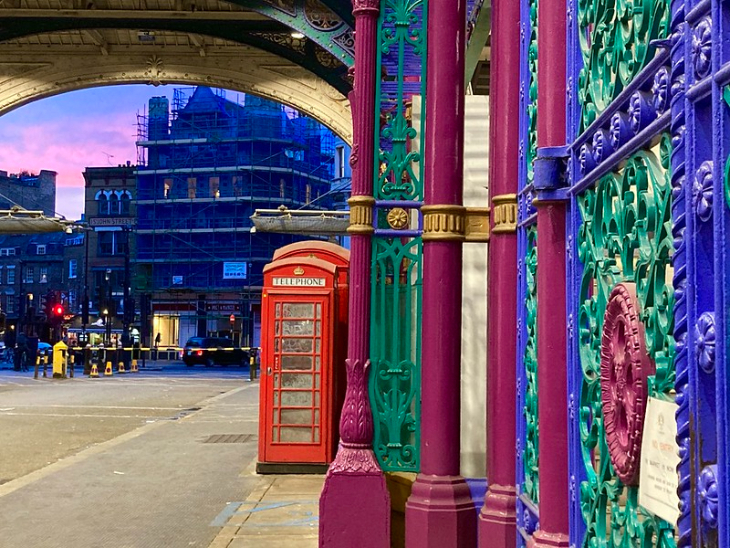 Things to do in London Christmas week:  colourful railings at Smithfield Market
