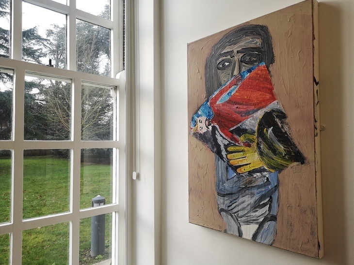 An artwork by a window