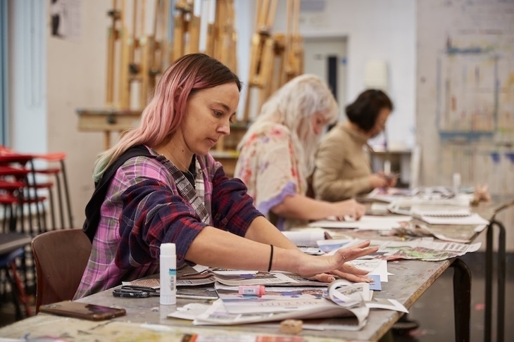 A person working on an art project