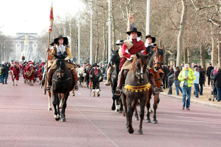 Things to do in London today: The King's Army in period costumes riding horses down The Mall