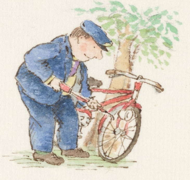 Top events in London in February 2026: an illustration from the Jolly Postman book showing the postman leaning his red bike against a tree