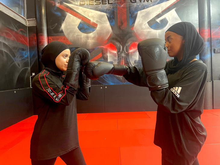 International Women's Day London 2026: Two female boxers wearing hijabs