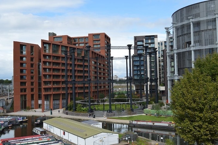 A rescued gasholder now serving as a small park in King's Cross London