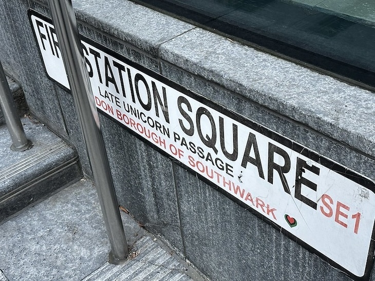 A street sign for Fire Station Square in Southwark