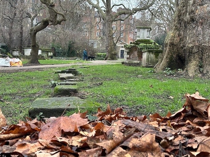 St George's Burial Ground, Bloomsbury in winter
