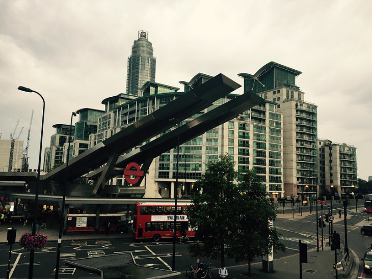 Winter sports in London:  the Vauxhall Bus Station, with two giant overhangs which look like a ski jump