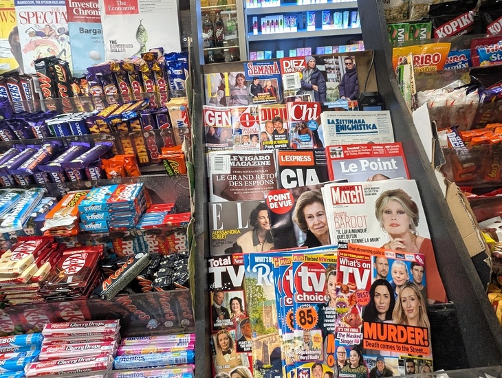 A selection of magazines and sweets
