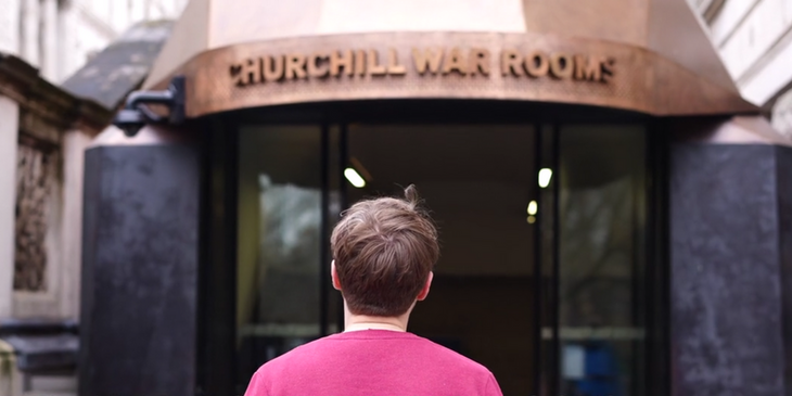 A person entering the Churchill War Rooms