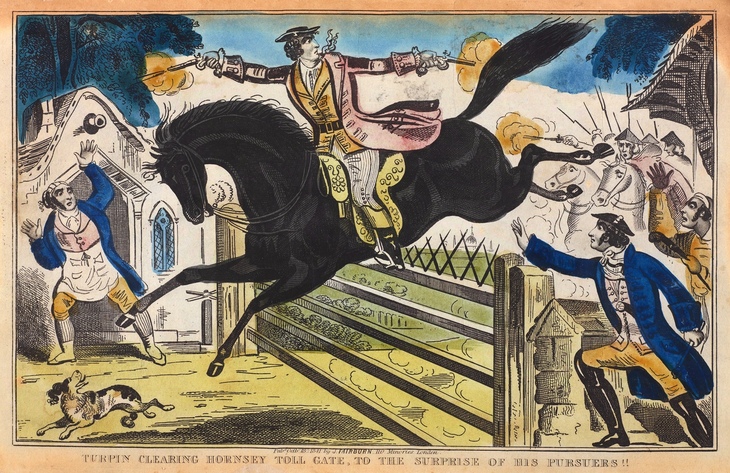 A cartoon of Dick Turpin on his horse