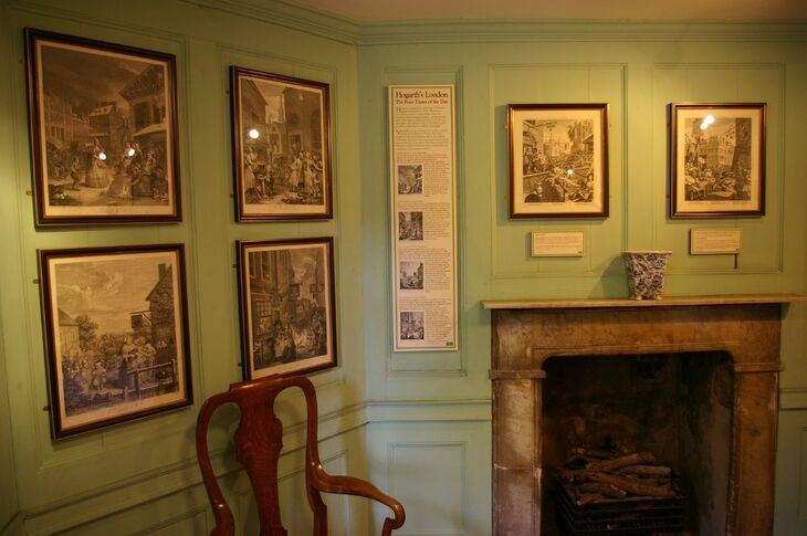 Free London museums: Hogarth artworks ona. wall by a fireplace