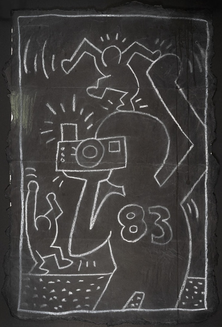 A Haring image of a figure taking a photo